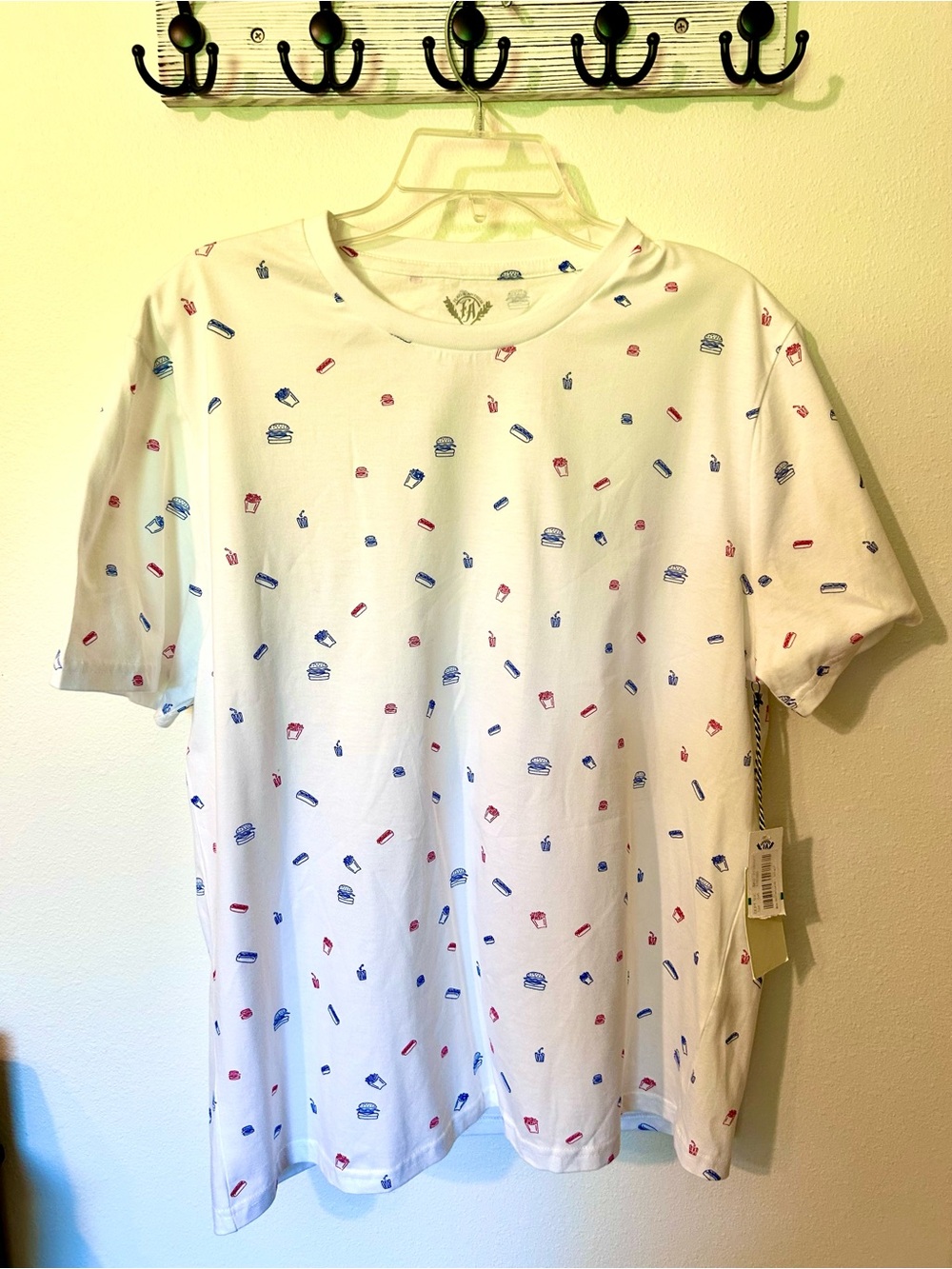 Flag & Anthem White Short Sleeve Tee with Red & Blue Micro Motif